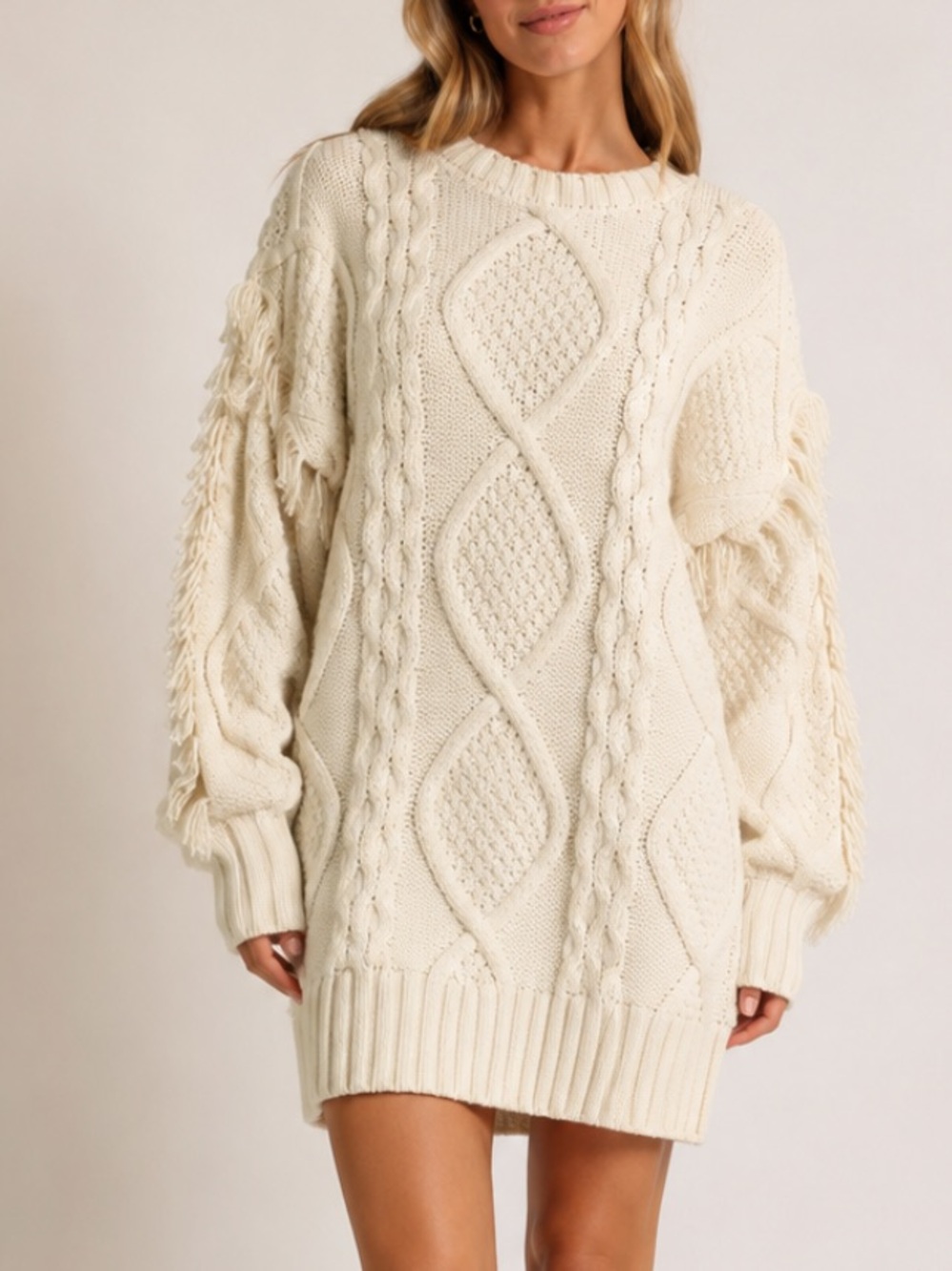 Line and dot fringe sweater dress size large